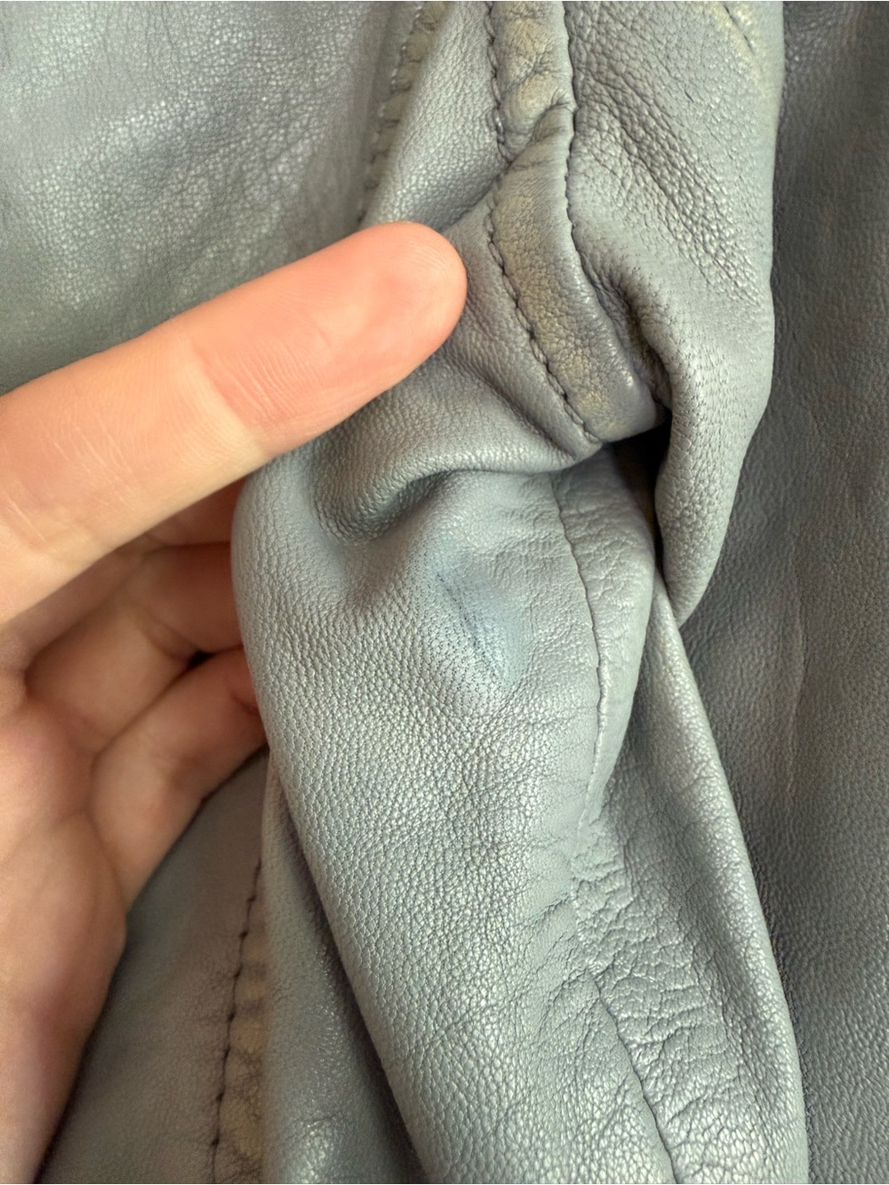 MAURITIUS 100% Lamb Leather Zip Up Moto Jacket Fitted Chic Light Blue Grey US 6 - Picture 13 of 13